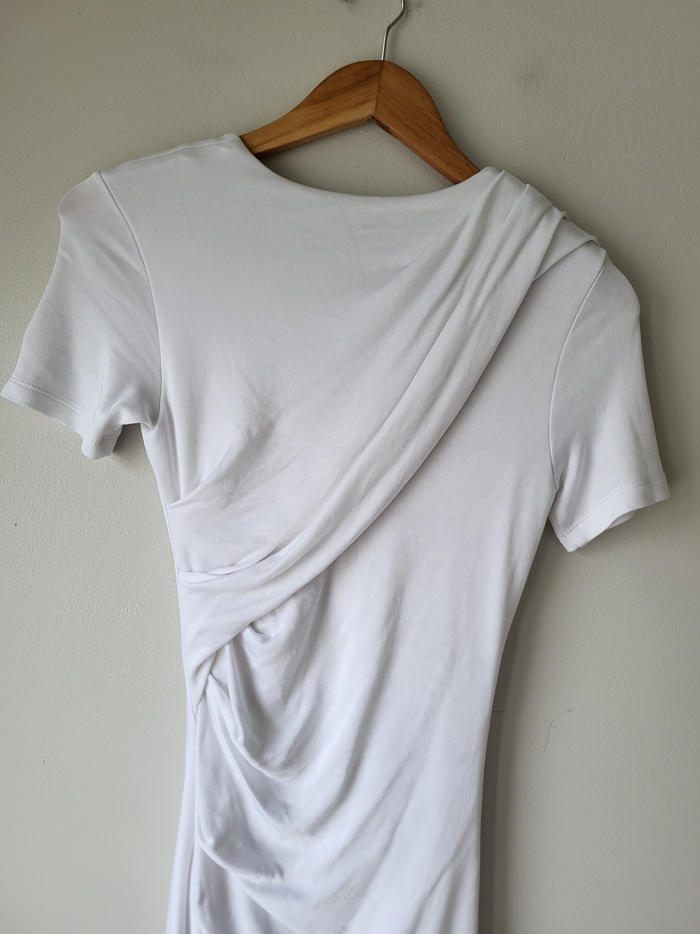 T by Alexander Wang White Draped Side-Ruched Short Sleeve Bodycon Tee Dress - Picture 5 of 12